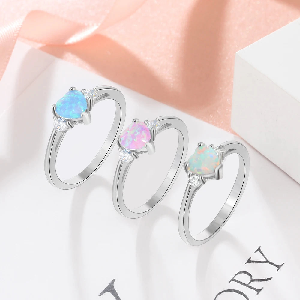 Sparkling Heart Ring with Opal & CZ Ring | Women's Opal Ring | Silver Opal Ring