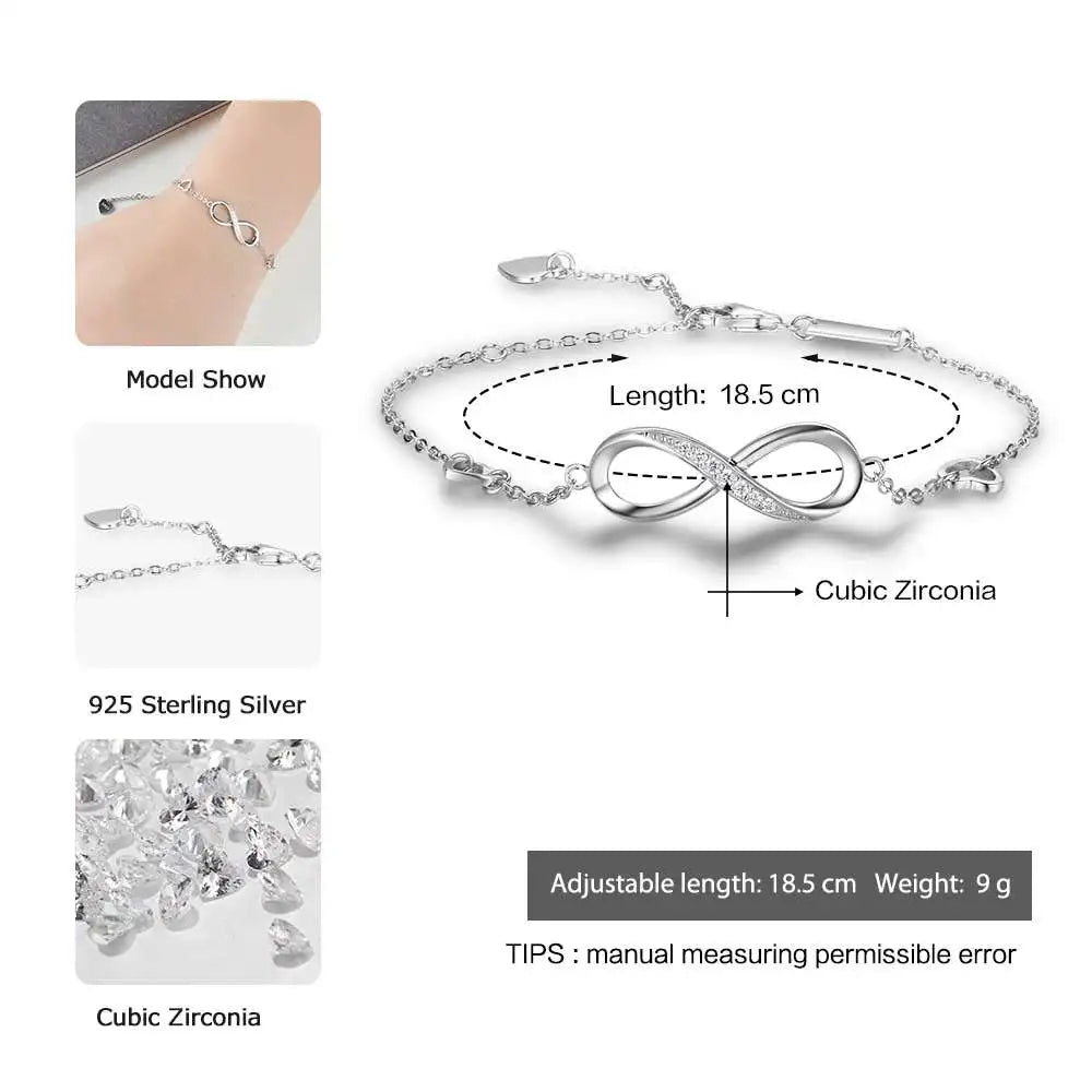 925 Sterling Silver Infinity Bracelet for Women | Adjustable Friendship Bracelets & Bangles | Wedding Gift Ideas