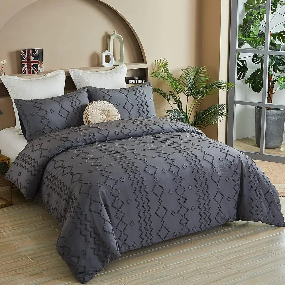 BOHO Shabby Chic Boho DUVET Bedding 3 piece Set | 100% Washed Microfiber Tufted Comforter Cover Set