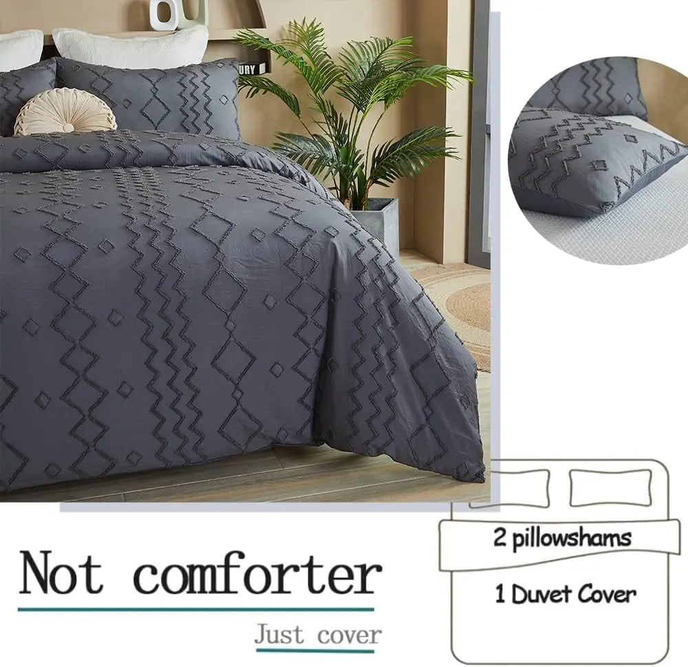 BOHO Shabby Chic Boho DUVET Bedding 3 piece Set | 100% Washed Microfiber Tufted Comforter Cover Set