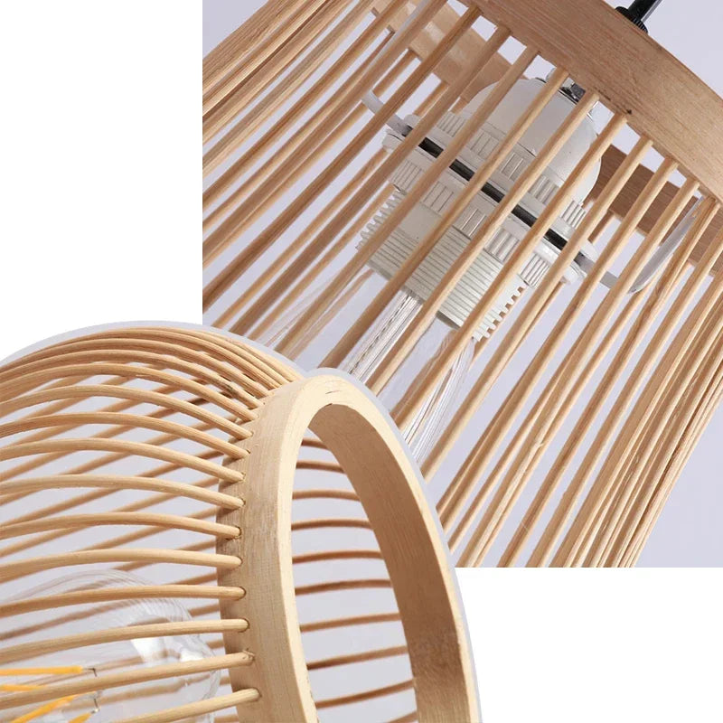 BOHO Rattan Wicker Pendant Lamp  |  Bamboo Wood Chandelier Ceiling Light Handmade