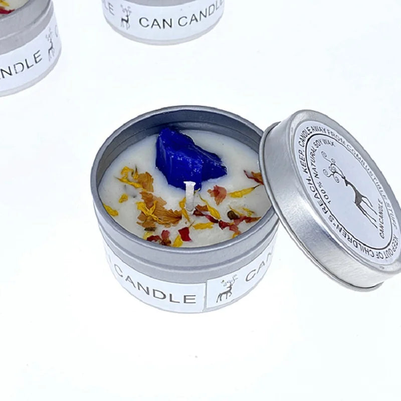 Natural Scented Long Lasting Soy Candles with Crystal Stone & Dried Flowers