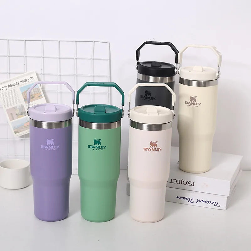 STANLEY TUMBLER ICEFLOW 30oz ORIGINAL STRAW CUP Tumbler Leopard with Straw, Lids Stainless Steel Coffee Thermos Cup Car Cofee Water Mugs Vacuum Cup