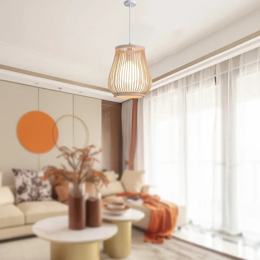 BOHO Rattan Wicker Pendant Lamp  |  Bamboo Wood Chandelier Ceiling Light Handmade