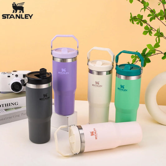 STANLEY TUMBLER ICEFLOW 30oz ORIGINAL STRAW CUP Tumbler Leopard with Straw, Lids Stainless Steel Coffee Thermos Cup Car Cofee Water Mugs Vacuum Cup