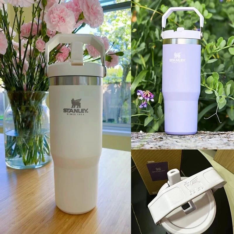 STANLEY TUMBLER ICEFLOW 30oz ORIGINAL STRAW CUP Tumbler Leopard with Straw, Lids Stainless Steel Coffee Thermos Cup Car Cofee Water Mugs Vacuum Cup