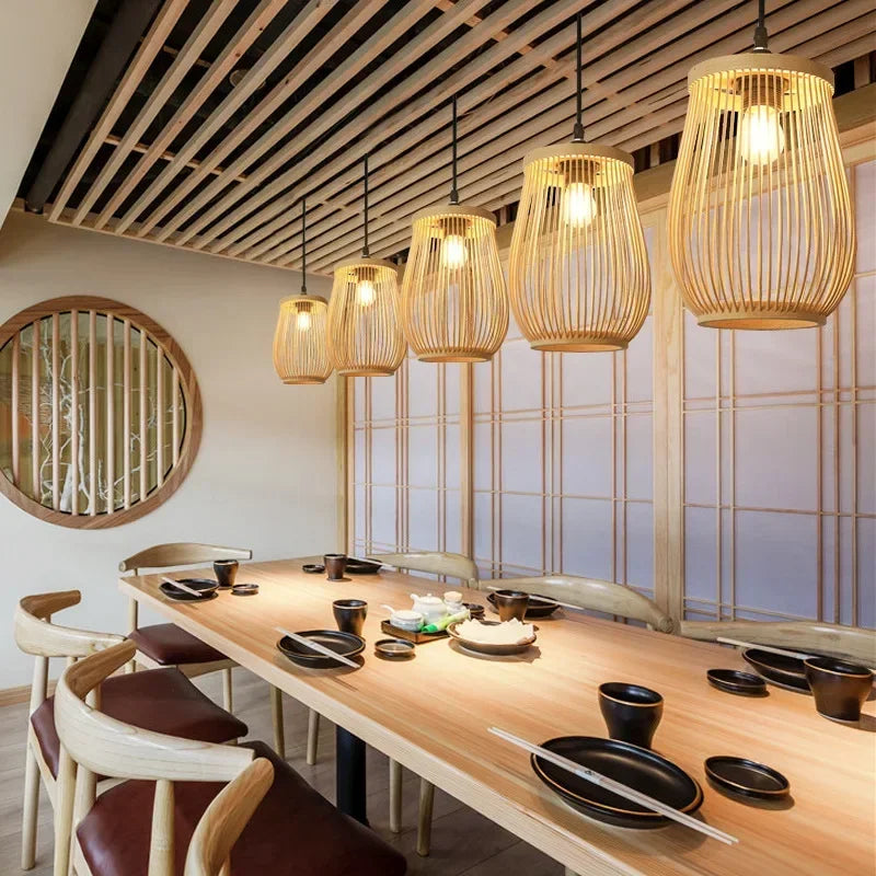 BOHO Rattan Wicker Pendant Lamp  |  Bamboo Wood Chandelier Ceiling Light Handmade