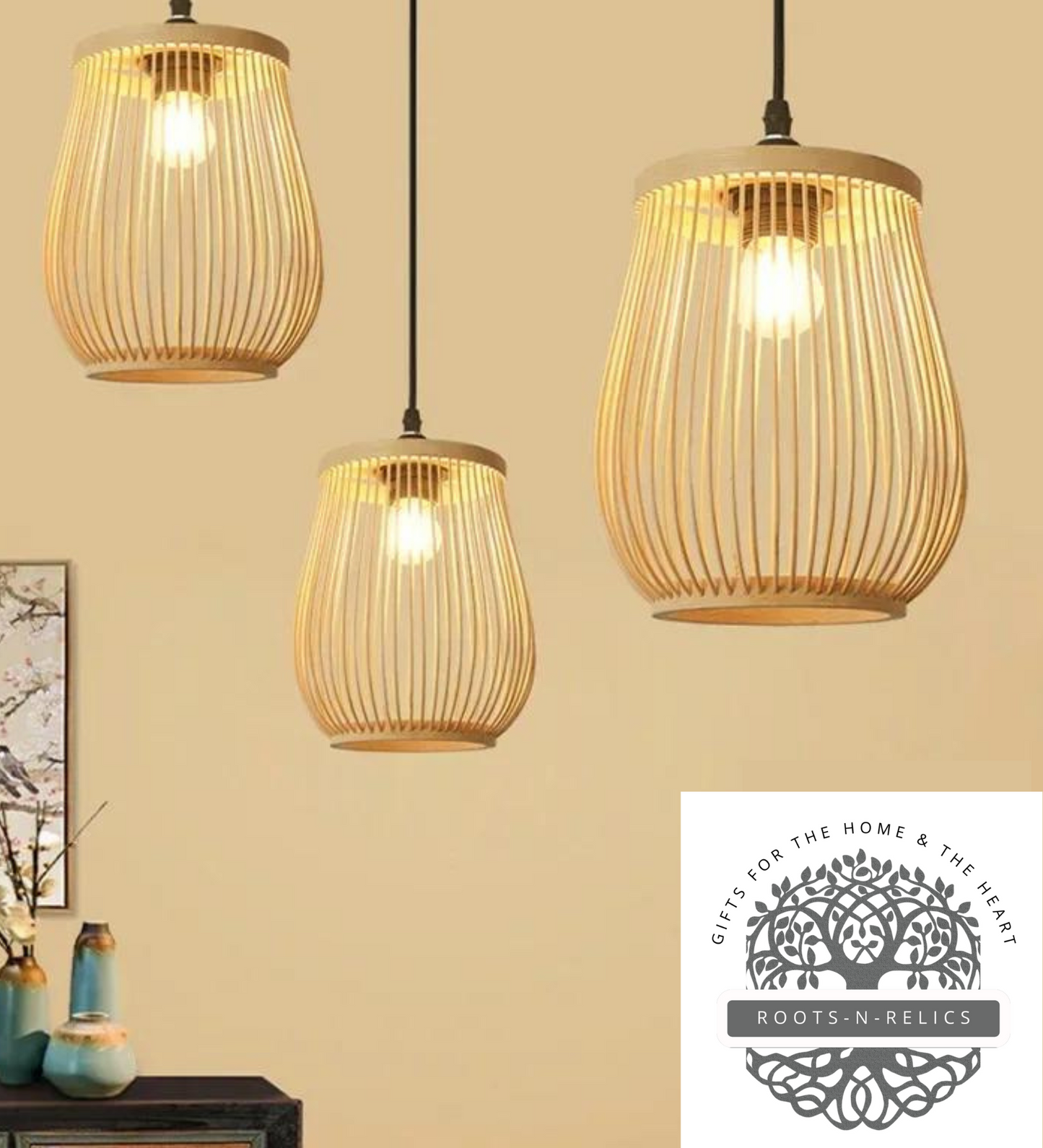 BOHO Rattan Wicker Pendant Lamp  |  Bamboo Wood Chandelier Ceiling Light Handmade