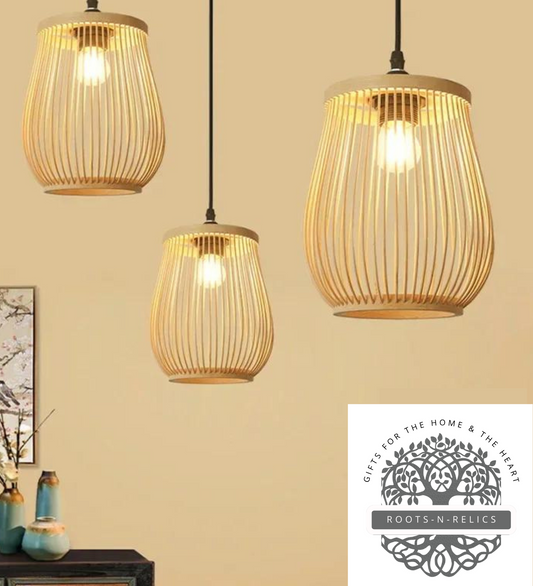 BOHO Rattan Wicker Pendant Lamp  |  Bamboo Wood Chandelier Ceiling Light Handmade